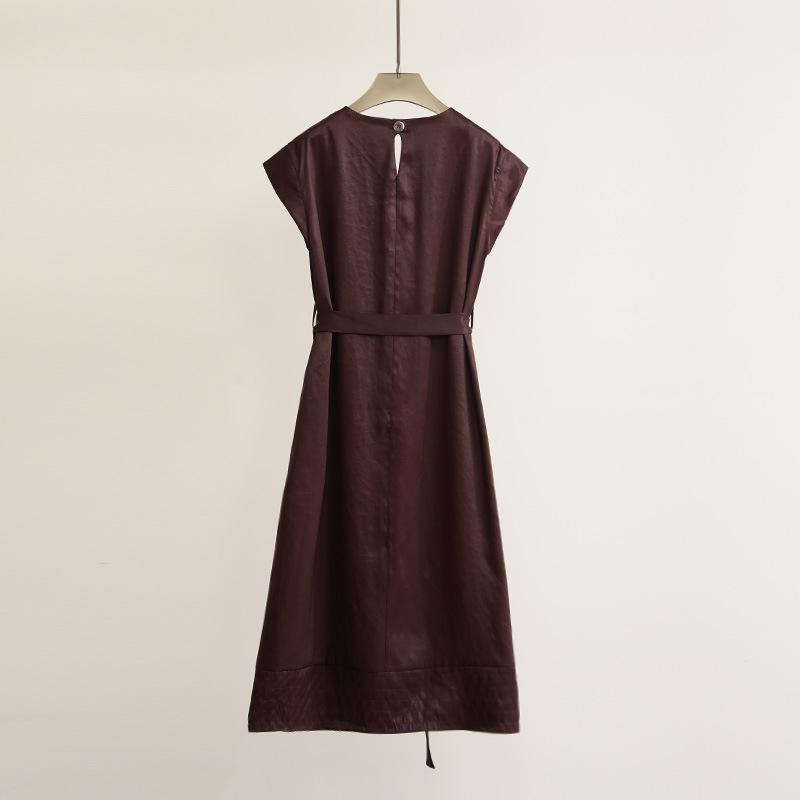 T9120 A3 High Quality Xiangyunsha Turtle Crack V-neck Lace-up 100% Mulberry Silk Dress Elegant