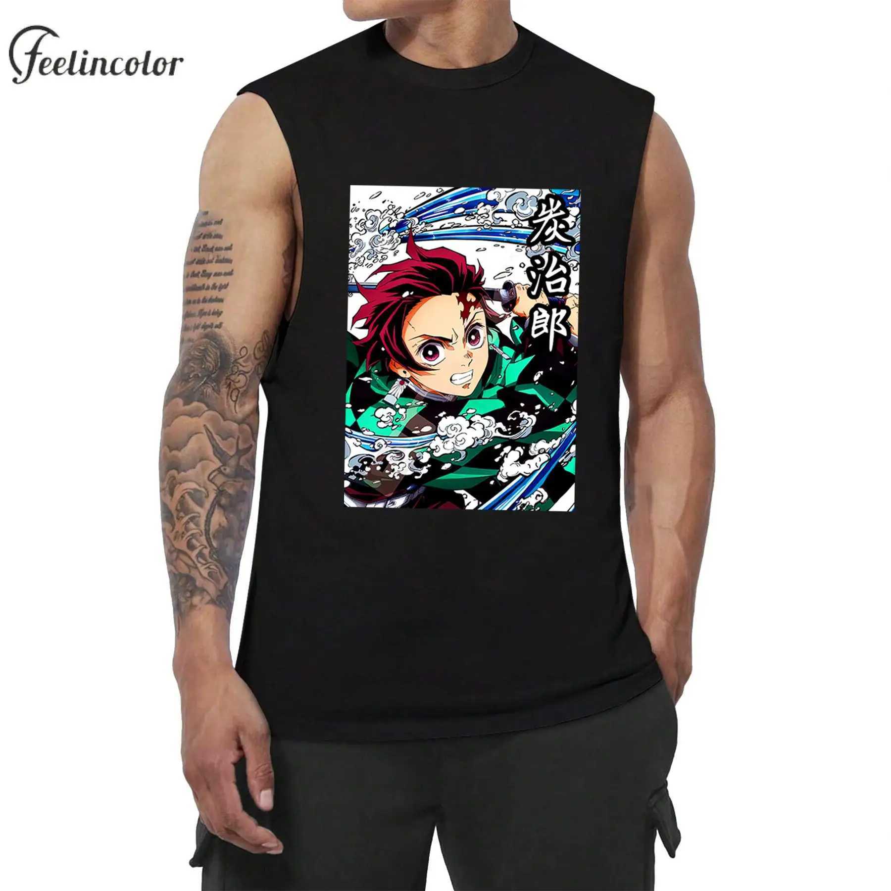 Tanjiro Kamado Mens Graphic Shirt Japanese Anime Printing Tank Top Zenitsu Agatsuma Sleeveless Tee Inosuke Hashibira Streetwear X250324