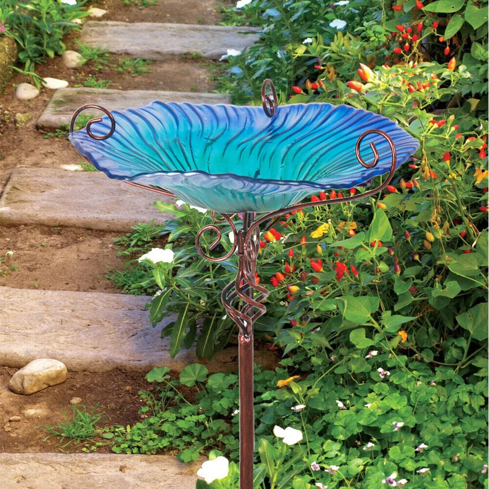 Large outdoor glass bird bath garden feeding bowl water spa table balcony 250320