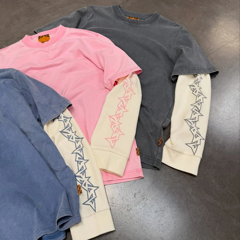 Y2k Trendy Long Sleeve T-shirt Retro Washed Layered Men Women Sweatshirts High Street Casual Streetwear Unisex Boxy T-shirt 250324