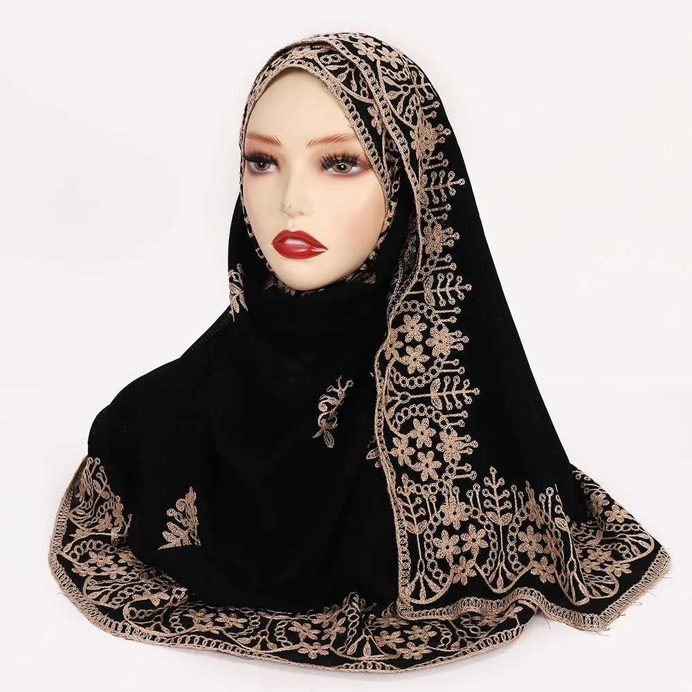 New embroidered headscarf Wenfu elegant floral long scarf wrapped in Bandana Muslim headscarf shawl for travel 190 * 70 X2503241