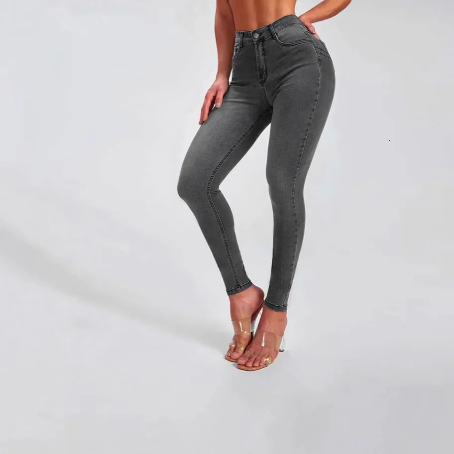 High waisted slim fit elastic womens jeans autumn winter ankle pants denim Trousers 250324