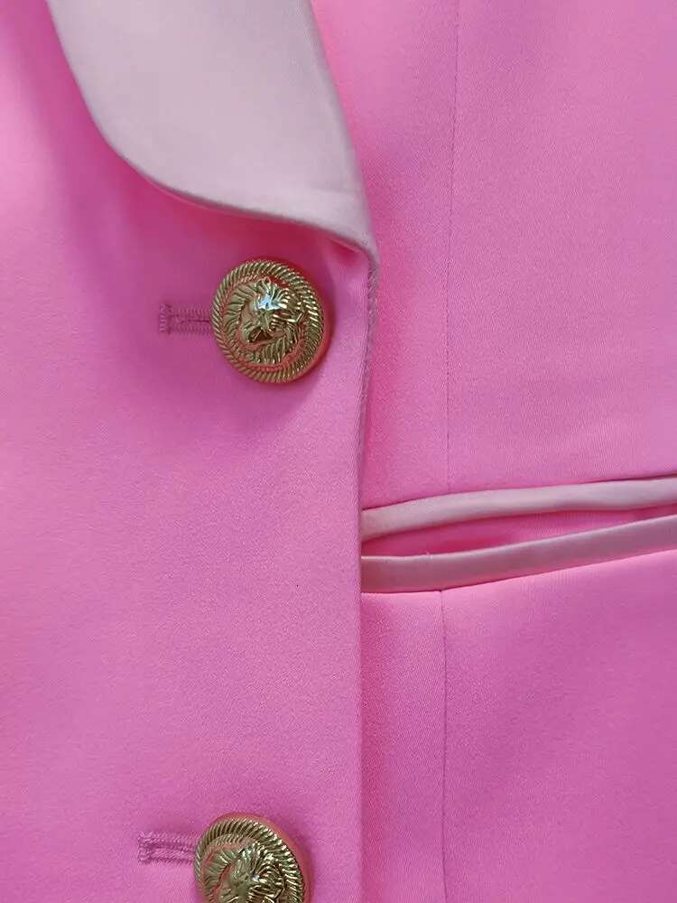 Newest Designer Blazer Jacket Women's Lion Buttons Double Breasted Satin Shawl Collar Long Brazer