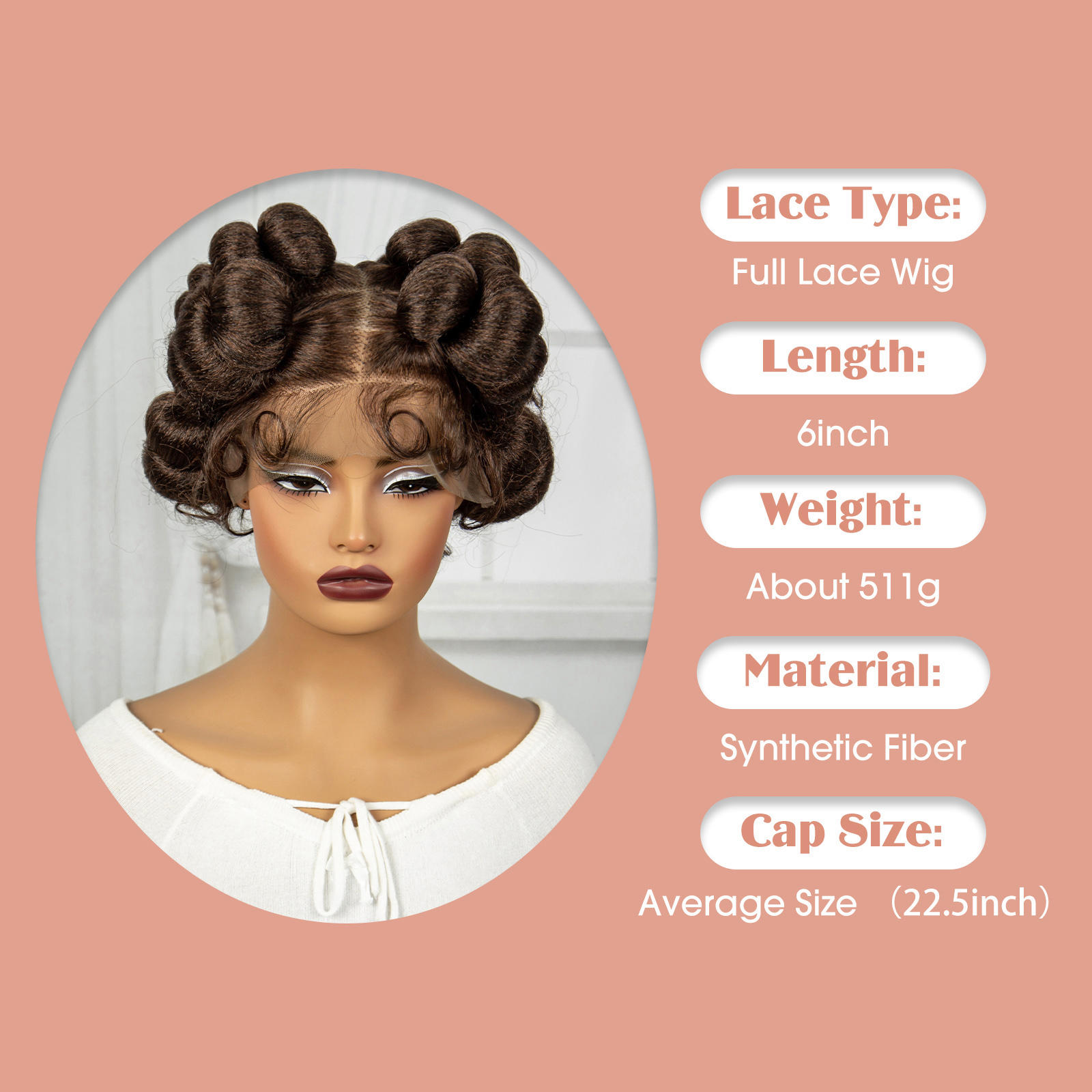 1B-30 Brown Color 6inch Transparent Full Lace Braided Wigs Short Cute Handmade Bantu Synthetic Braided Lace Wigs Knotless Braids Wig