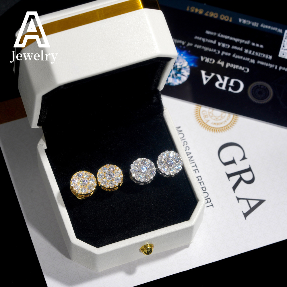 Pass Diamond Tester VVS Moissanite Earrings 925 Sterling Silver Jewelry Square Shape Diamond Studs Screw Back Hip Hop Earrings