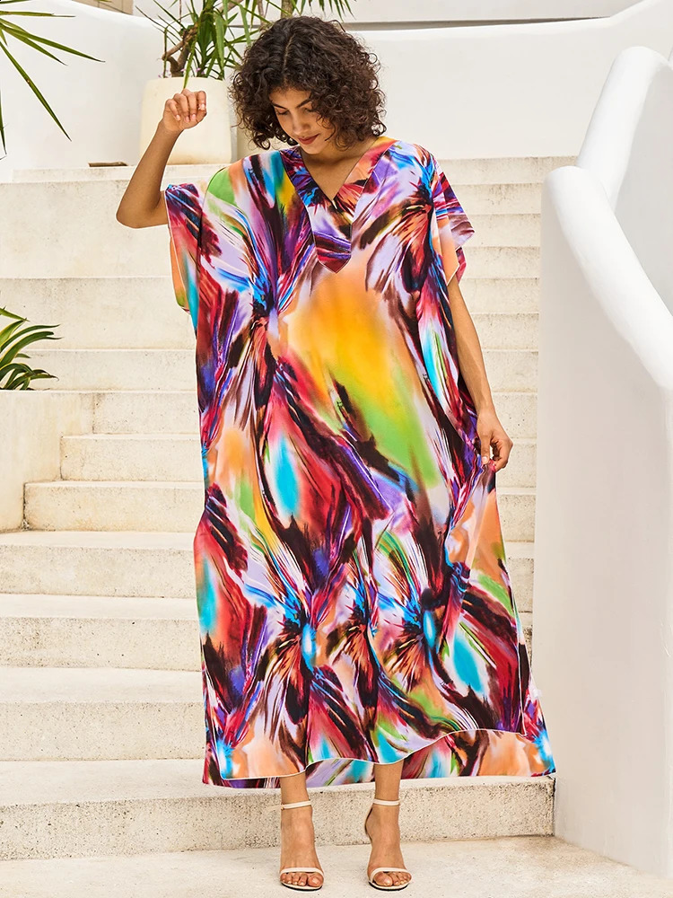 Cover Ups Moo Moos Kaftan Womens Robe Flat Bottom Cafe Swimsuit Pareos Beachwear Bathing Suit Maxi Dress 250324