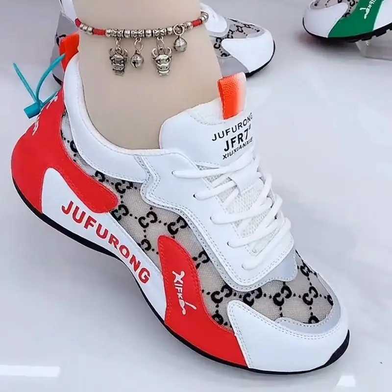 Womens casual sports shoes summer new print Fi breathable mesh lace sports shoes womens designer shoes Zapatos De MujerXJ250324