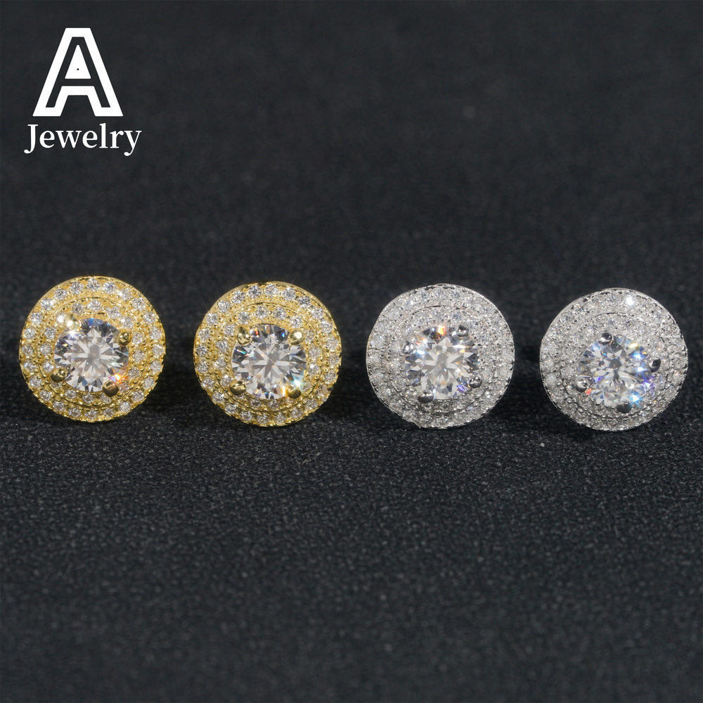 Ready to ship Jewelry Wholesale Round Circle ear studs 925 Rhodium Plating jewelry moissanite stud earring