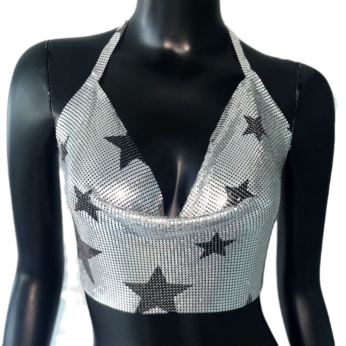 Hot Girl Women's Metallic Sequin Top Sexy Nightclub Party Hanging Neck Suspender Fashion Star Vest