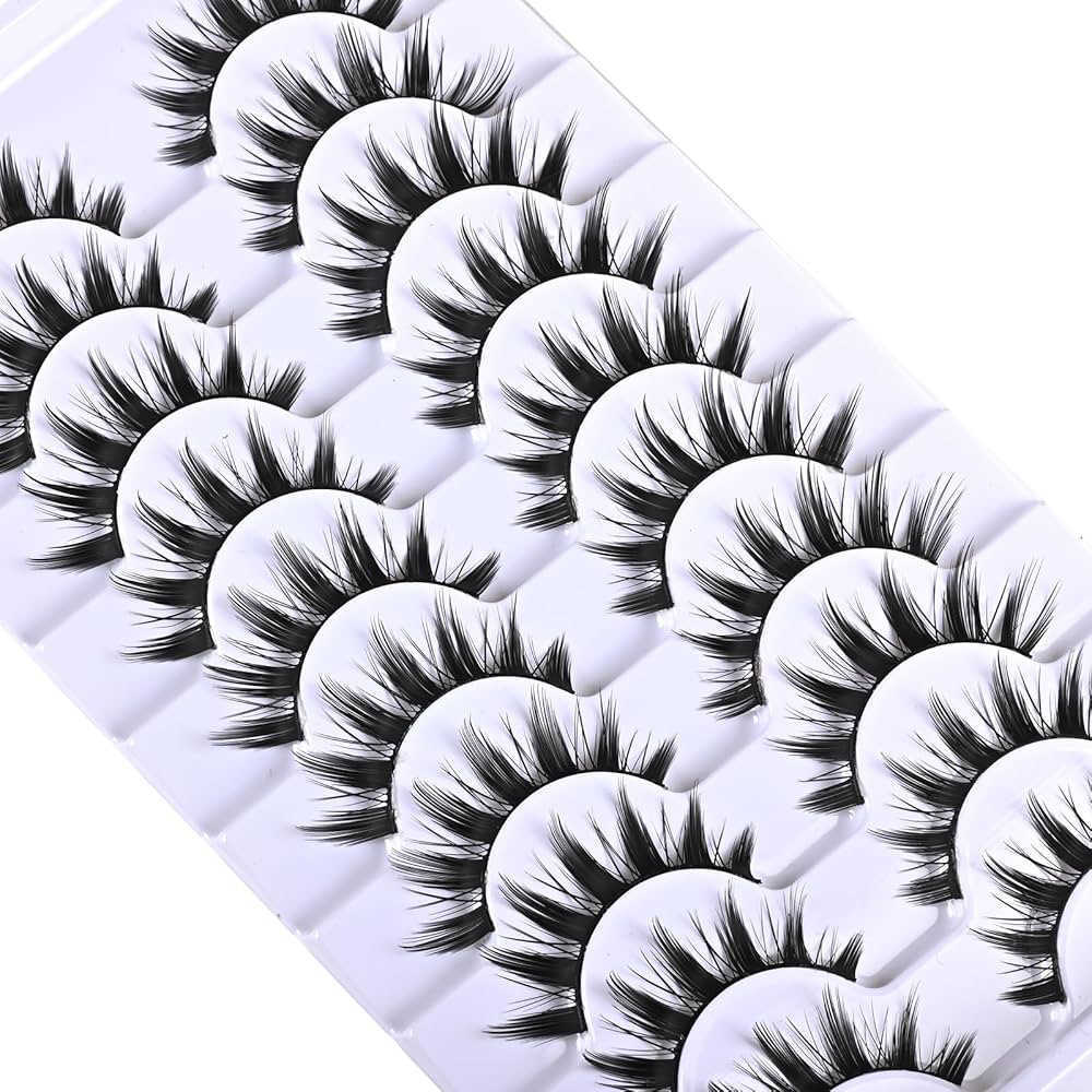 Thick curled false eyelashes ten pairs of big devil eyelashes natural COS pointed tail black hard stem W250324