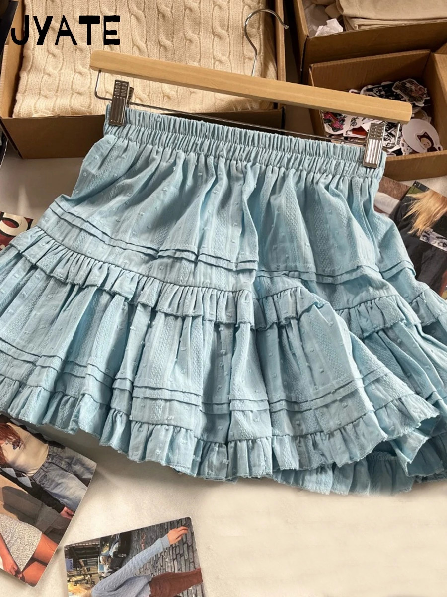 Purple Ruffle Cotton Mini Skirt Womens Summer Casual Streetwear High Waist Aline Short Faldas Sweet Retro Cute Y2K Skirts 250324