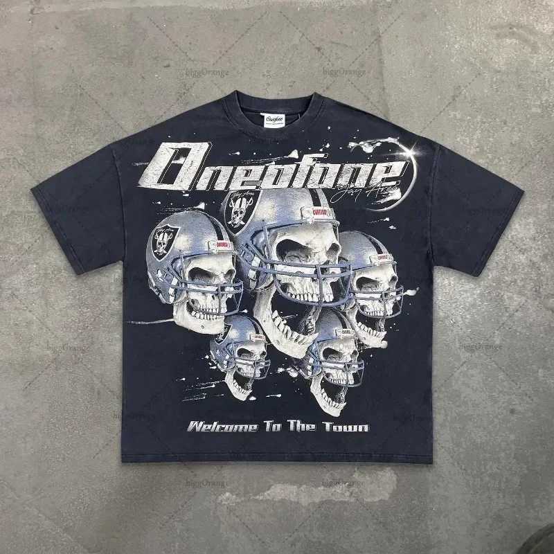 2024 fashion brand anime printed clothing mens Y2k Gothic punk style oversized retro short sleeved top womens X250324