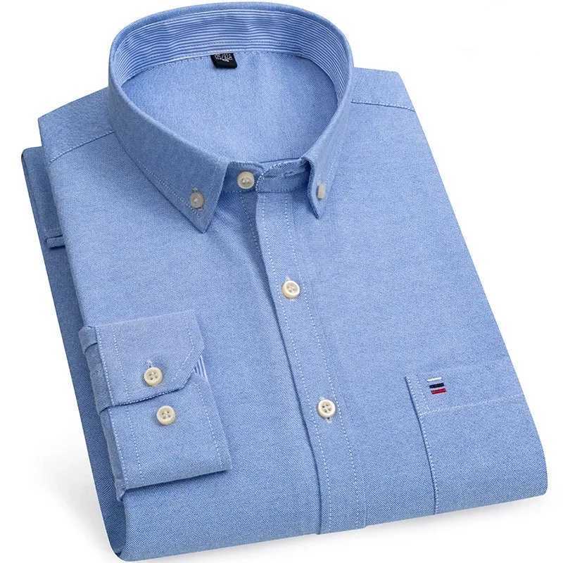 New S-7XL Cotton Oxford mens long sleeved plain casual shirt mens pocket regular fit button work mens shirt X250324
