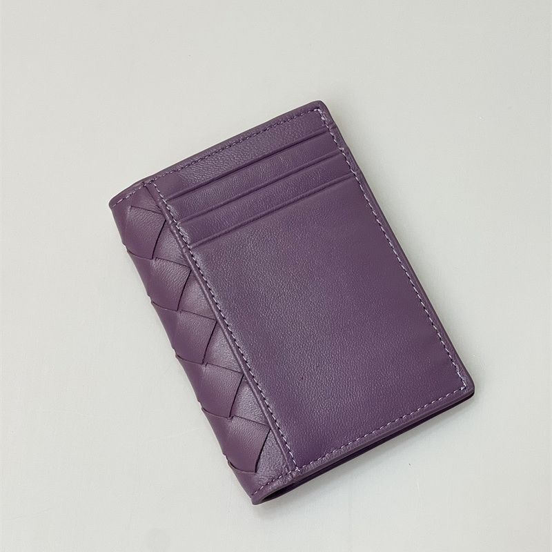 Handmade Woven Leather Wallet, Folding Change Diamond Grid Sheepskin Business Fashion Bag Card Cover