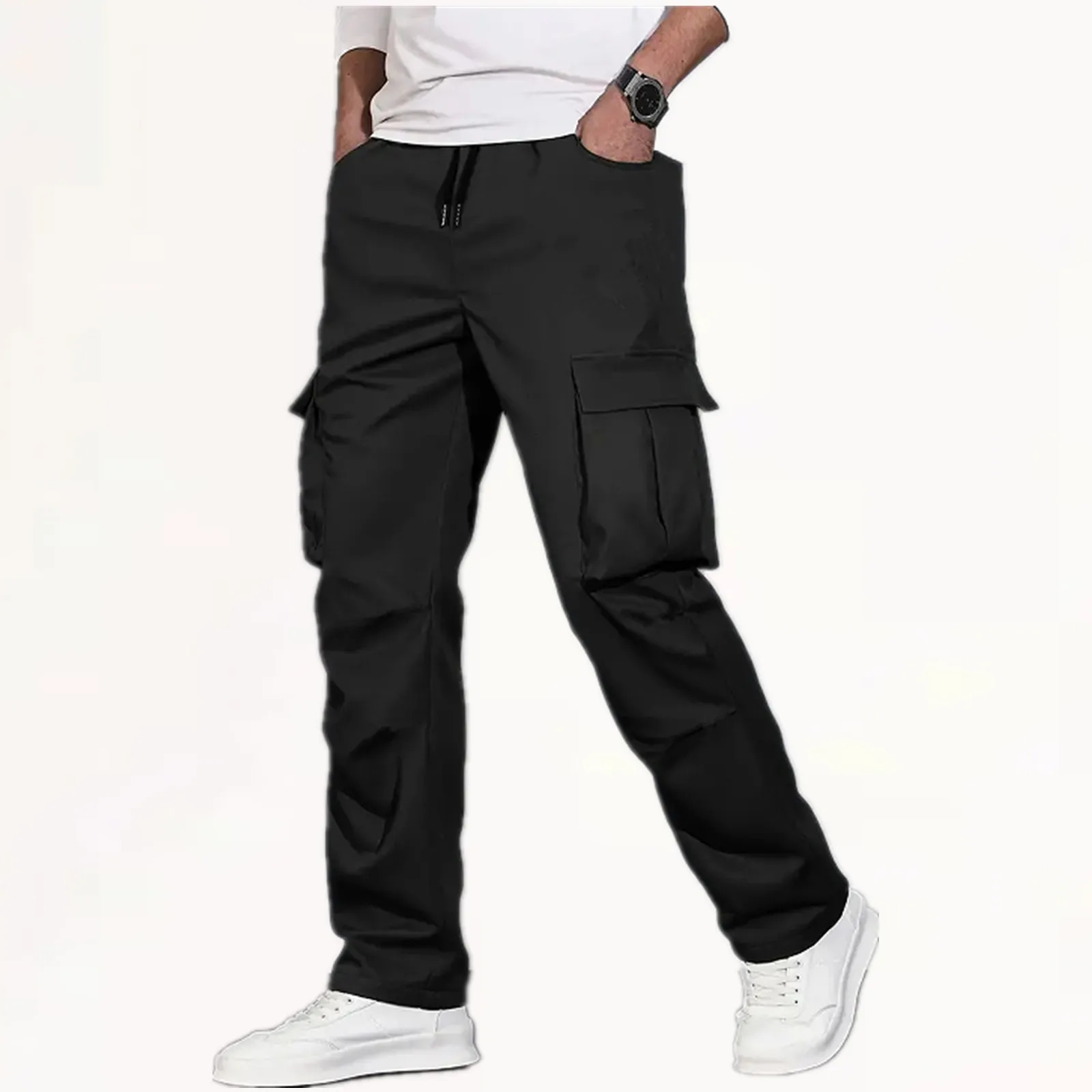 Mens multi pocket work pants retro casual from European and American street fashion s mens style 250322