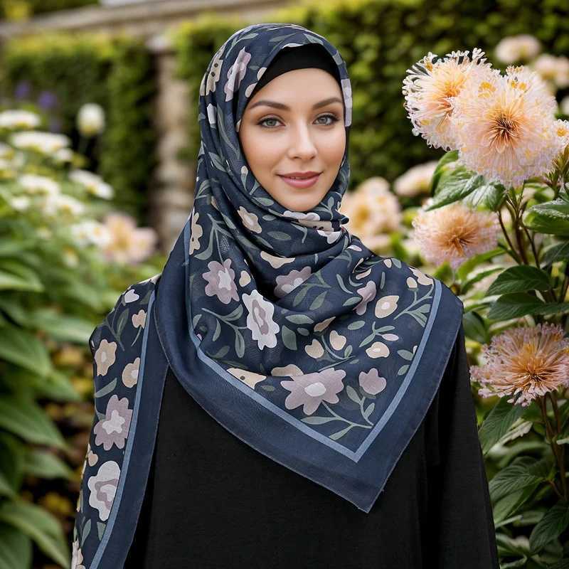 45 Malaysia Tudung Bawal floral print headscarf high-end cotton soft fashion Muslim square scarf 110 * 110cm X250324