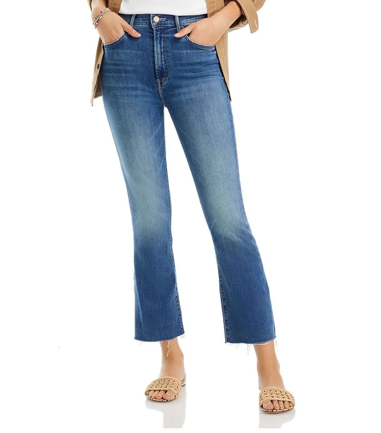 Quality MO Women's Stretch Flared Jeans High Waist Zipper Fly 2024 Fashion Female Denim Ankle-Length Pants