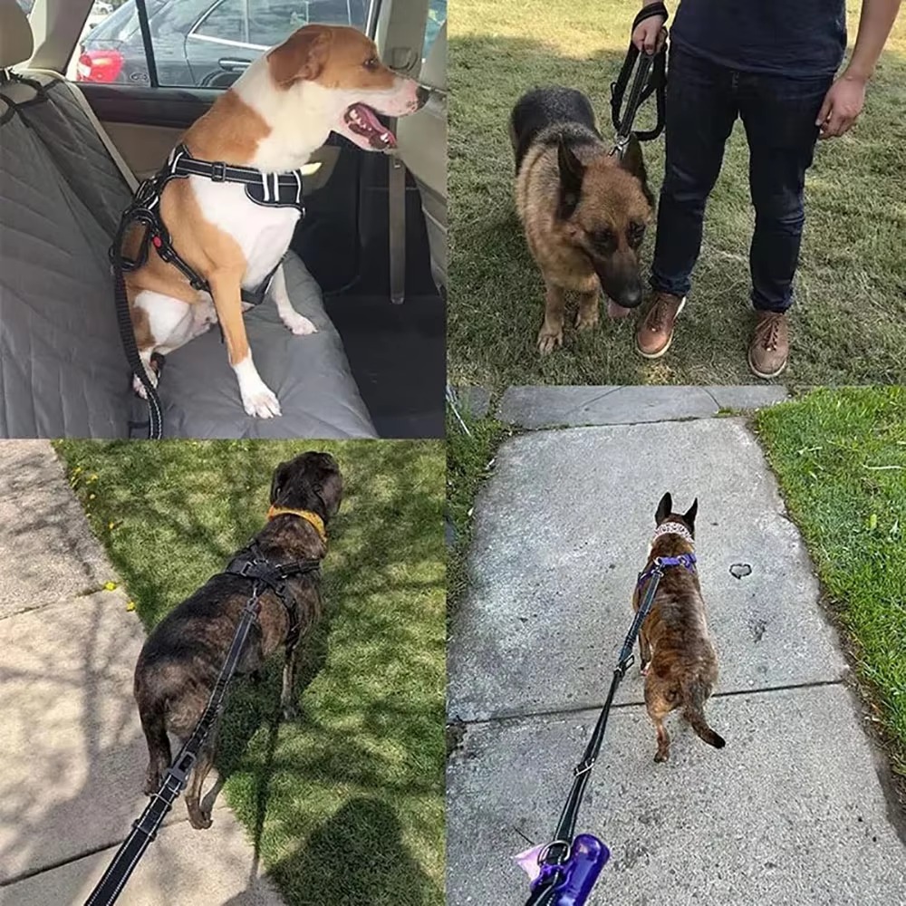 New Heavy Duty Tactical Bungee Dog Leash Reflective Pet Leashes with Car Seat Belt Dog Accessories for Small Lagre Dogs