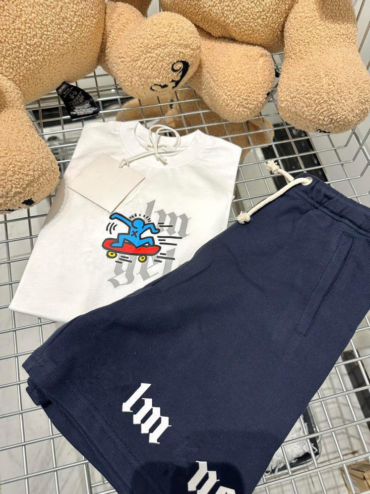 Kids Designer Tracksuit Clothes Summer Short Sleeve T-Shirt Tee Baby Boys Girls Track Suit Fashion Luxury Two Piece Set Letter Printed Childrens Clothing Shorts Sets