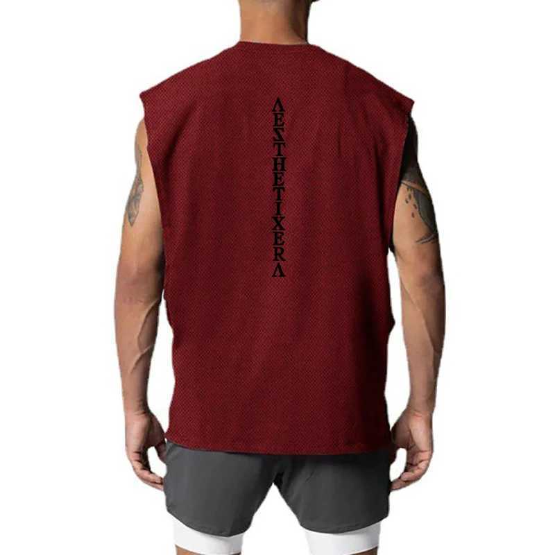 Oversized fitness vest mens open cut side cut fitness shirt sleeveless mesh quick drying fitness clothing muscle single piece vest X250324