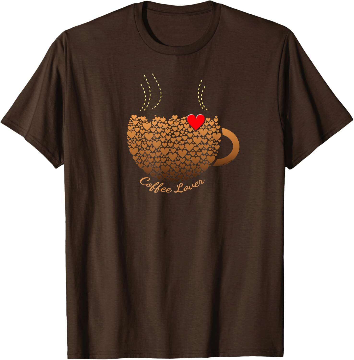 T shirt for Mens Coffee Lovers Steaming Cup filled with Hearts Coffee Lover Graphic Tee Casual Tops Clothes Short sleeve