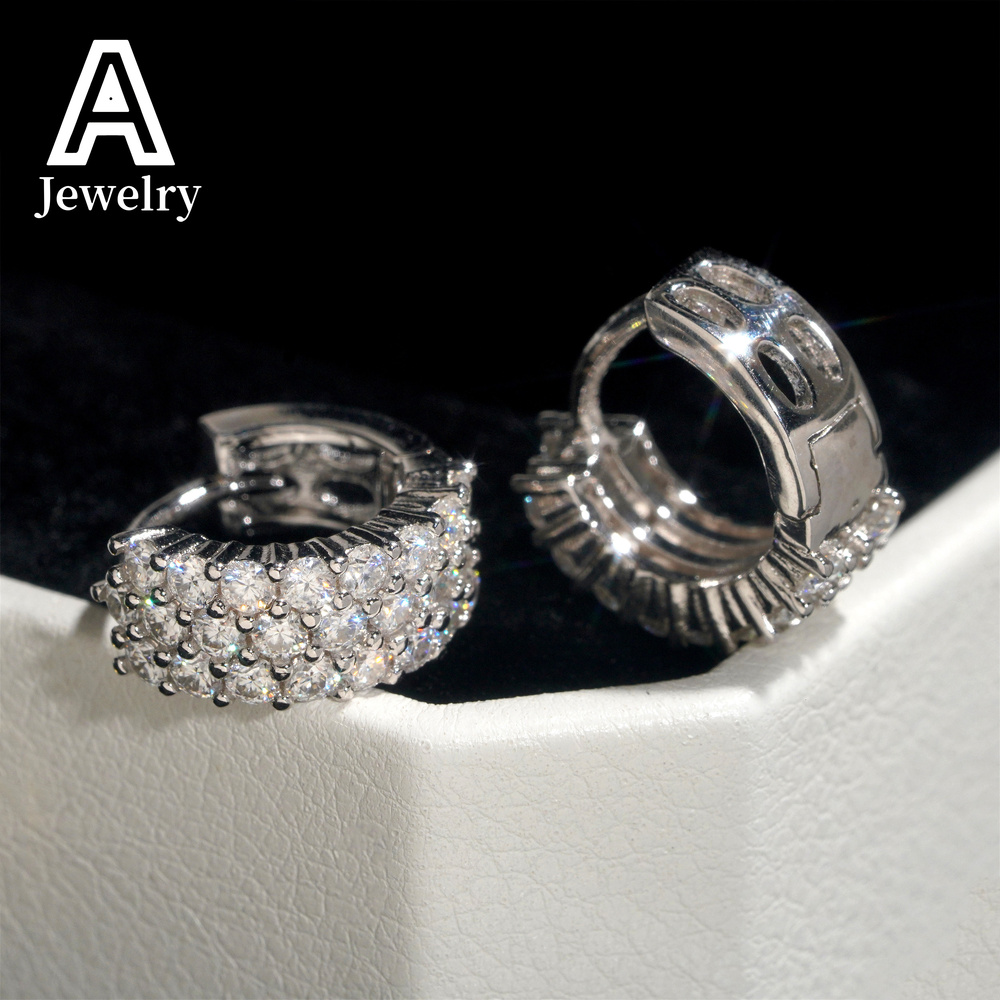 Europe and the United States popular S925 silver moissanite round simple earrings for men and women hip hop earrings