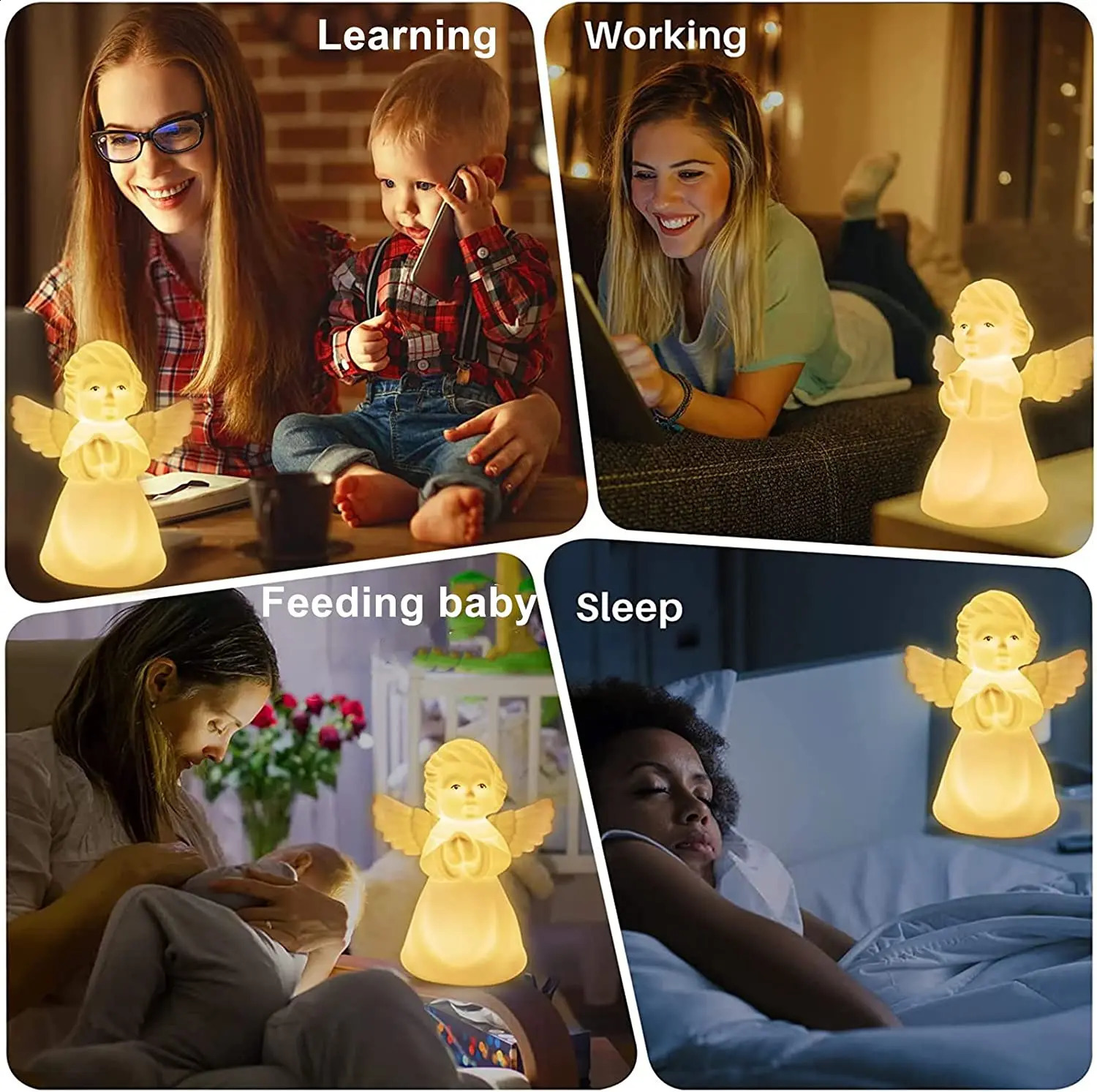 Cute angel night light silicone USB charging touch sensor RGB sleep light baby birthday gift bedside lamp 250324