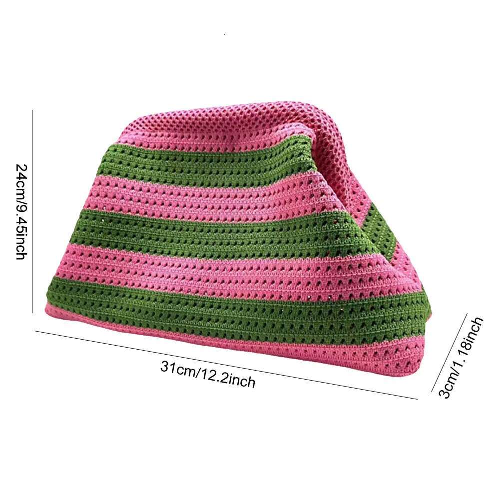 Summer Beach Clutch Striped Color Small Crochet Handbag Knitting Dumpg Purse Handmade Woven Hollow Colorblock Evening Bag