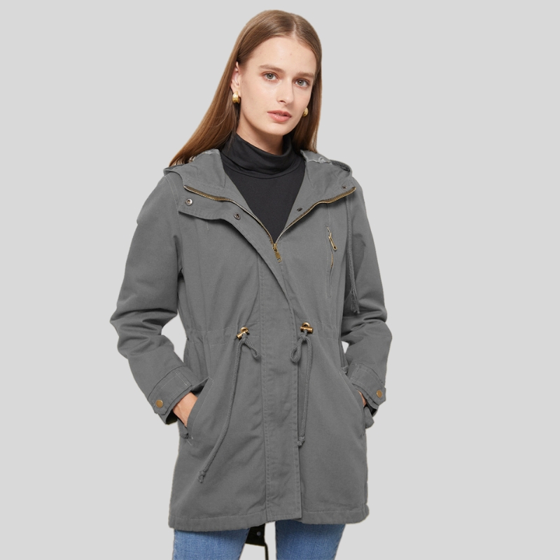 New cotton hooded trench coat women's spring and autumn coat European and American large size loose solid color clothing