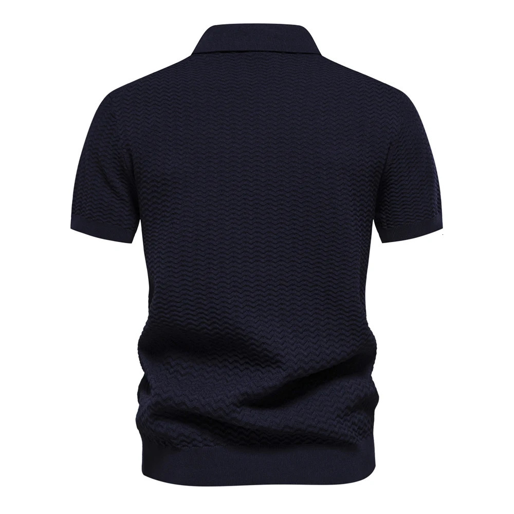 2024 Summer Texture Ribbon Knitted Mens Polo Shirt Short Sleeve Breathable Cool 250312