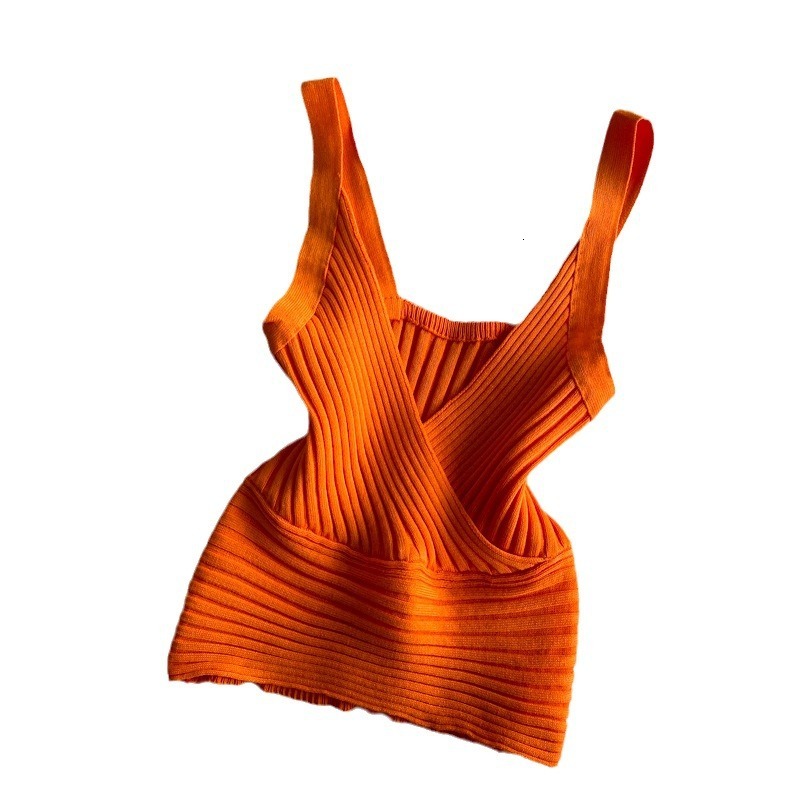 2025 New Designer Pit Knit Vest V-neck Solid Color High Waisted Backless Outdoor Beach Street Skirt Slim Fit Camisole Top