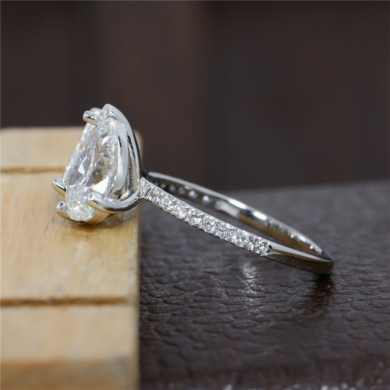 Jewelry 18K White Gold 1.0 Carat Pear And Princess Fashion Design Lab Grown Diamond Engagement Ring For Women Real Gold Wedding Ring