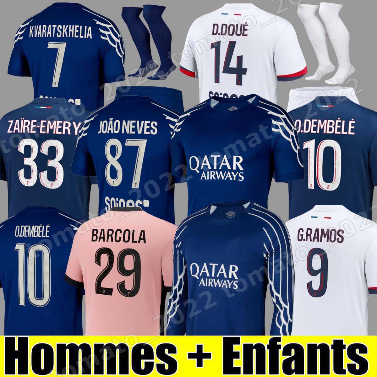 24 25 maillot de foot JOAO NEVES soccer jerseys KOLO MUANI O.Dembele BARCOLA ASENSIO HAKIMI Ugarte football shirt 2024 hommes enfants MEN kids KIT LEE KANG IN third away