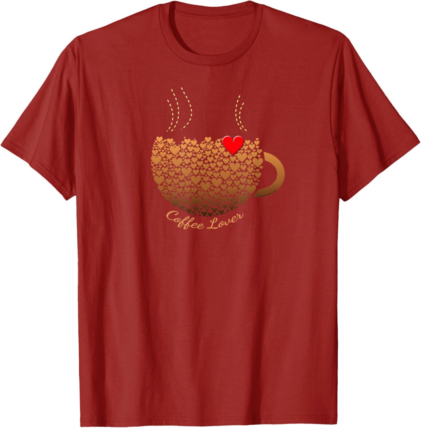 T shirt for Mens Coffee Lovers Steaming Cup filled with Hearts Coffee Lover Graphic Tee Casual Tops Clothes Short sleeve