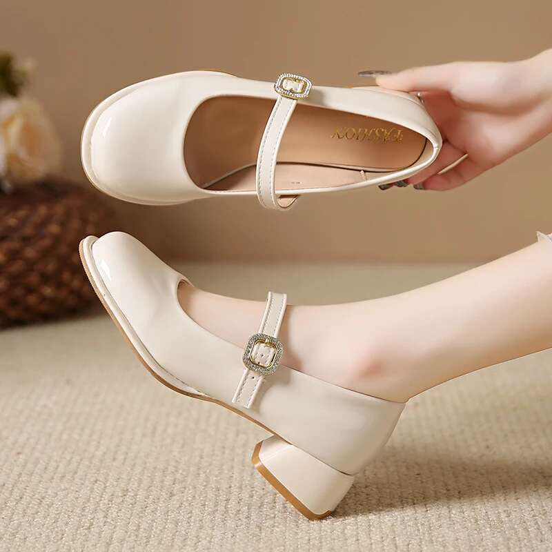 Pumps New Mary Jane Big Size Belt Buckle Small Leather for Women Thick High Heels Shoes