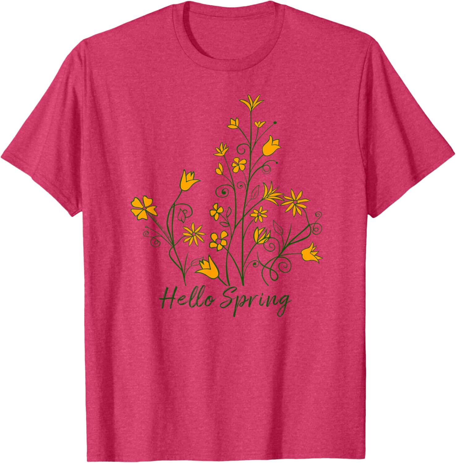 T shirt for Mens Pretty Springtime "Hello Spring" Yellow Flowers - Spring Graphic Tee Casual Tops Clothes Short sleeve