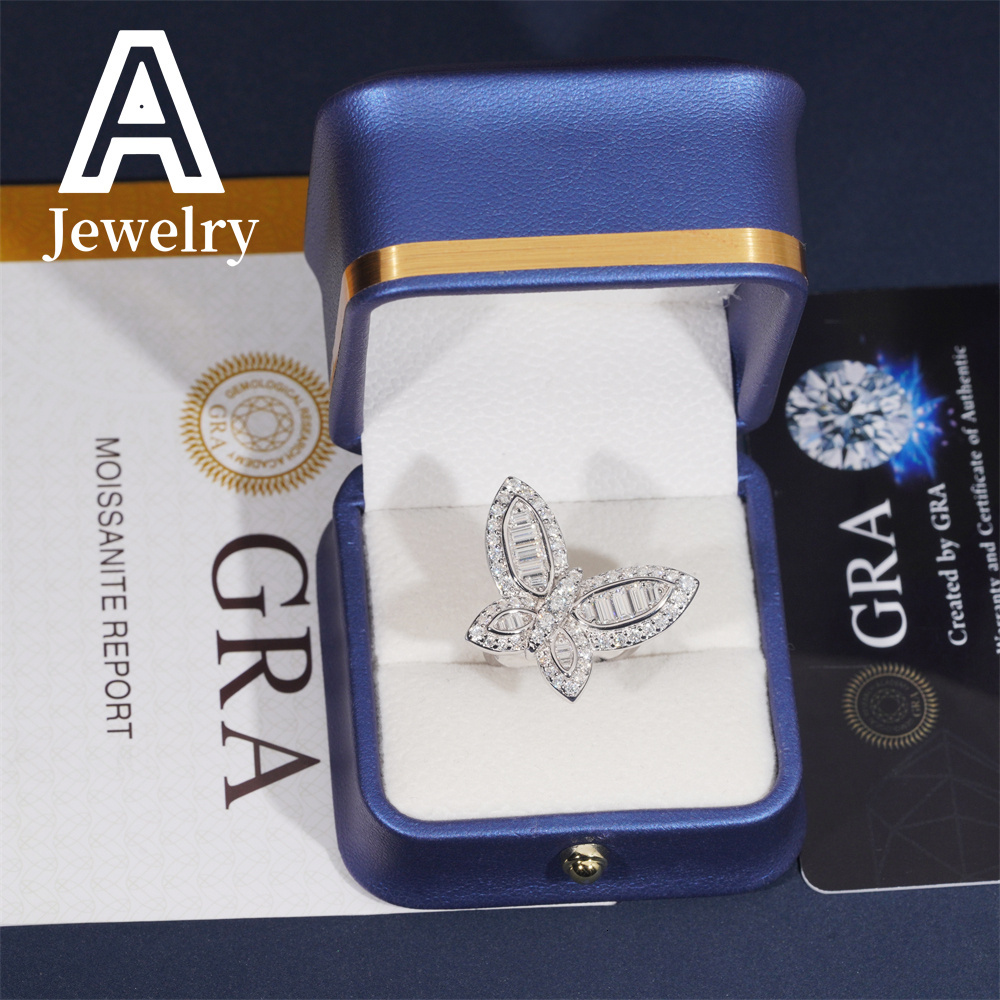 Hip Hop Fine Jewelry Butterfly Ring Moissanite Championship Ring 925 silver rings for Girl Women