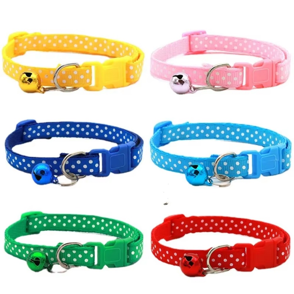 Adjustable Cute Wave Point Dog Kitten Cat Collar with Bell Polyester Buckle Collars for Small Dogs Kitten Accessories Supplies