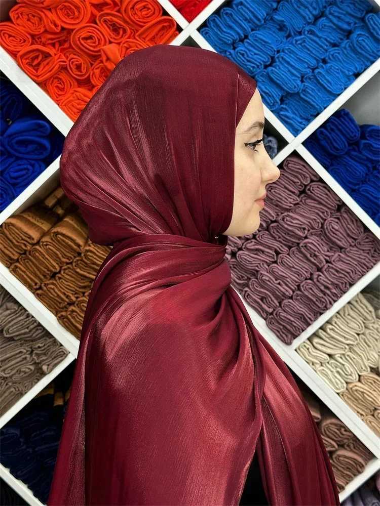 Eid Organza 70 * 175 cm Maxi satin Khimar Abaya Dubai Arab Islamic Muslim scarf Wen Shimmer headscarf Turban headscarf Muslim women X250324