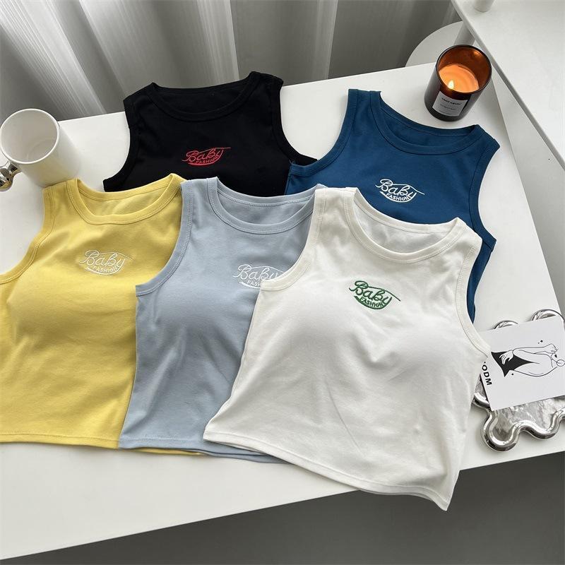 2025 New Spicy Korean Edition Pure Cotton Designer Embroidered Letter Vest Outdoor Sports Beach Chest Wrap Chest Mat Short Sleeve Women's Anti Gl