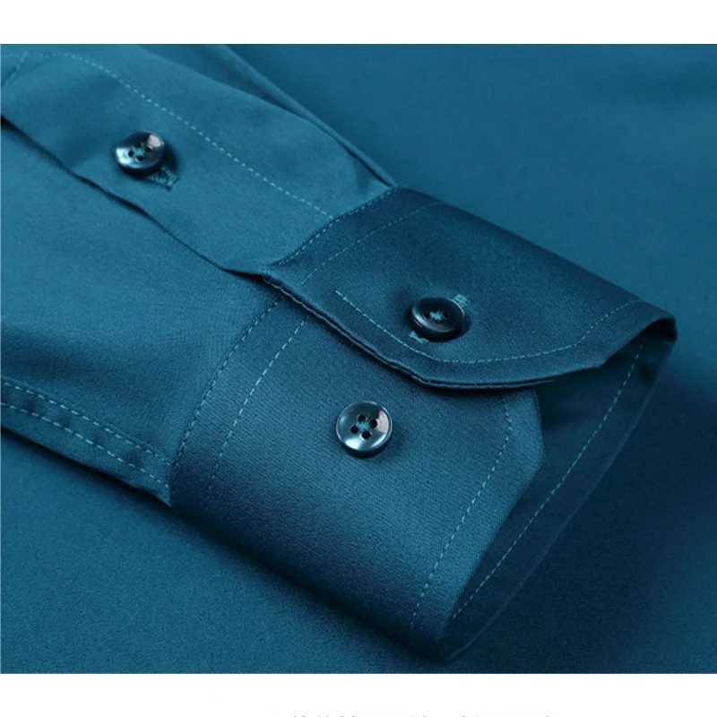 Mens wrinkle resistant iron free elastic shirt long sleeved breathable fashion formal business office casual party mens clothing X250324
