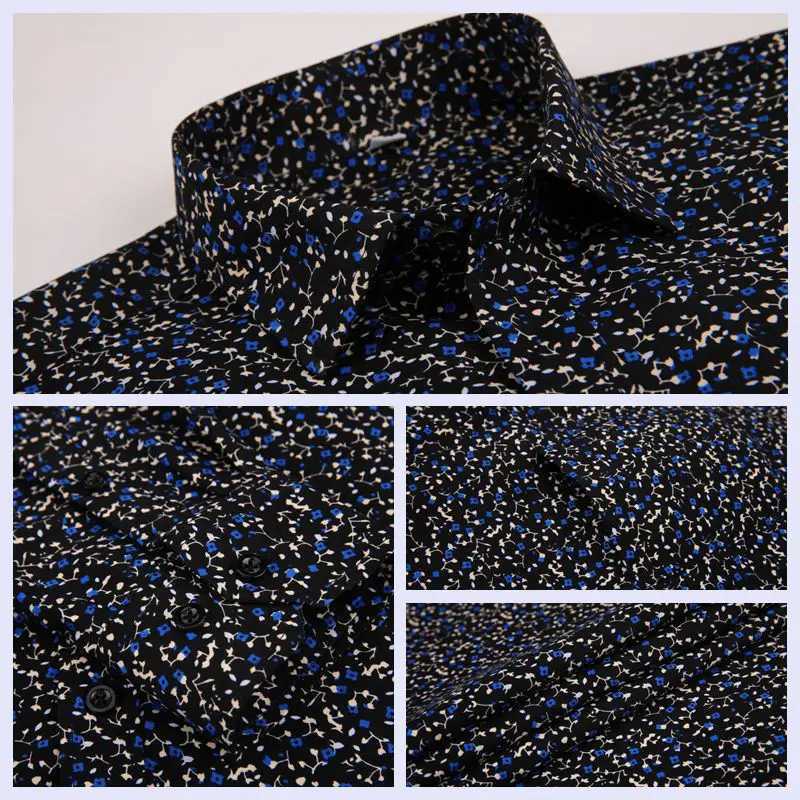 Mens floral print long sleeved loose plus size business casual Camisia formal mens Korean clothing mens social shirt X250324