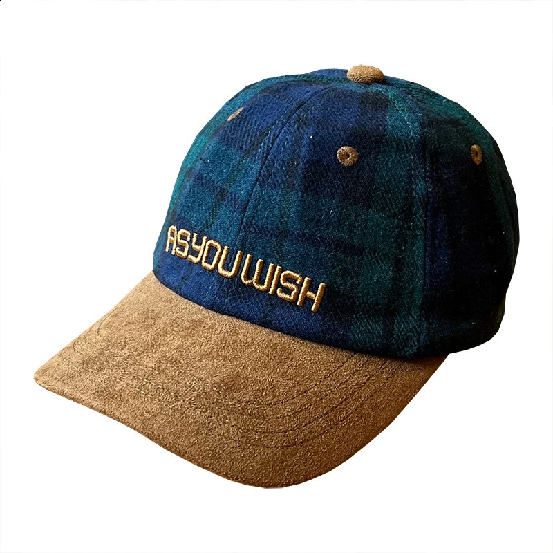 Hat Autumn and Winter Woolen Plaid Colorblock Peaked Cap Baseball Caps for Men and Women Color Hip Hop Hat Curved Brim Soft Cap 250321