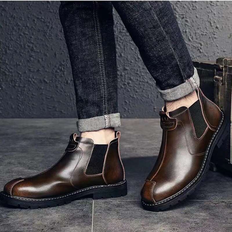 Genuine Leather Men's High Quality Working Boots Brand Designer Men Casual Shoes British Style Ankle Botas para hombre