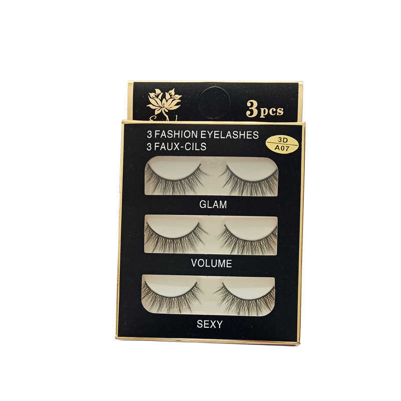 Three pairs of 3D false eyelashes 07 fiber material natural three-dimensional naked makeup eyelashes 3da07 W250324