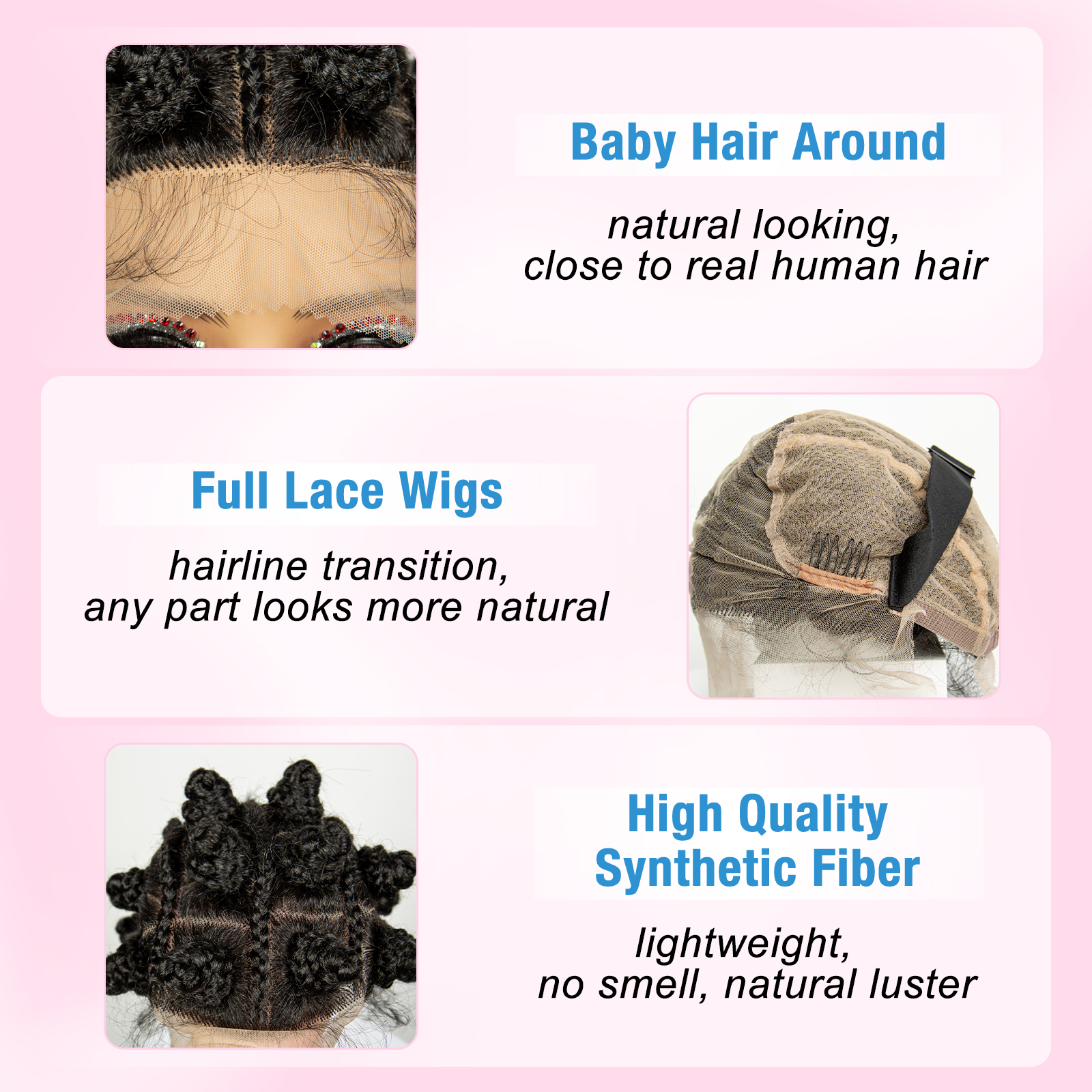 Full Lace Bantu Knots Synthetic Braid Wig Knotless Heat Resistant Crochet Braiding Wigs For Black Women Distressed Box Braided Wig