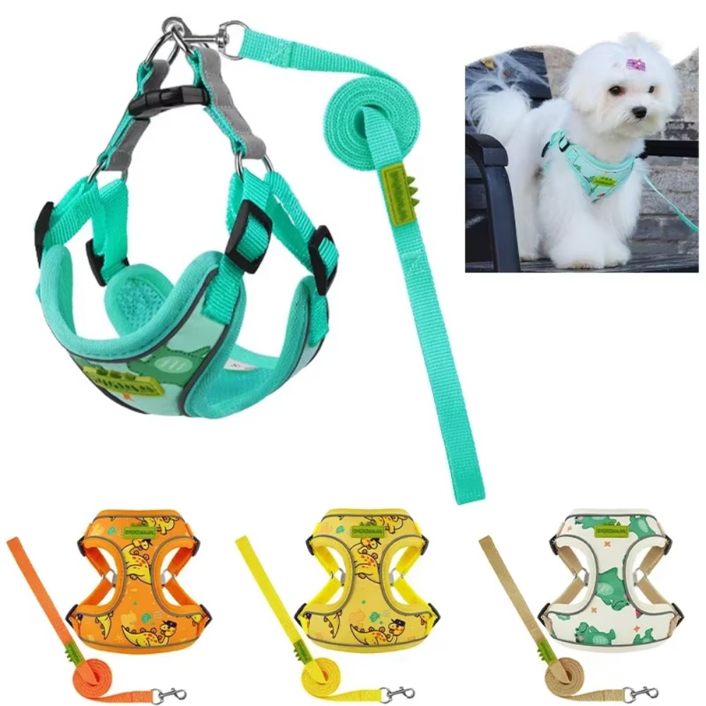Dog Harness Leash Set Dinosaur Pattern Puppy Chest Strap for Cat Chihuahua Harness Yorkie Collar Small Mudium Dog Walking Lead