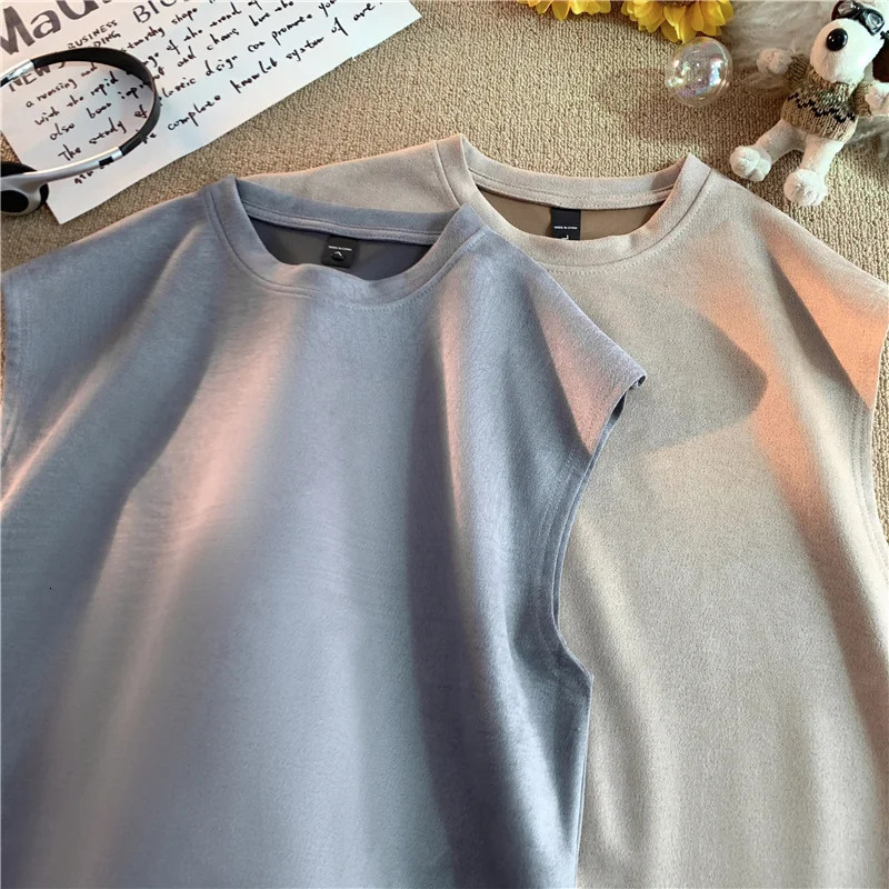 heavy-duty suede vest mens summer high-end feeling Ins Ruffian handsome casual loose sports sleeveless T-shirt mens clothing 250318