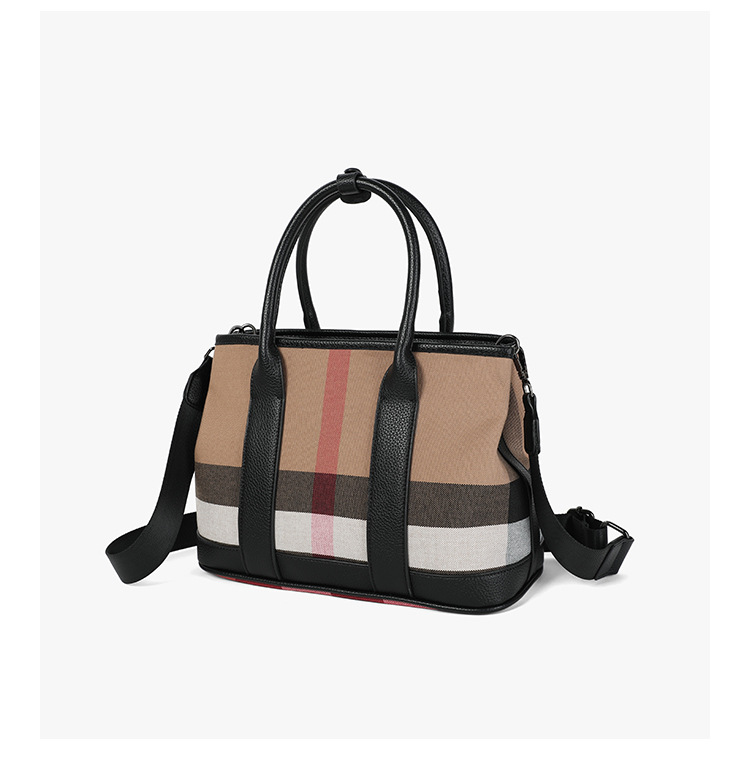 tote bag 2025 Retro canvas plaid bag for women Litchi grain handbag Large capacity. Versatile commuter bag Shoulder and crossbody bag