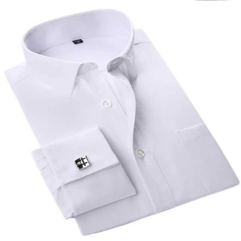 Long sleeved social wedding party shirt dress business comparison collar French cuffs patch pocket formal mens wear X250324